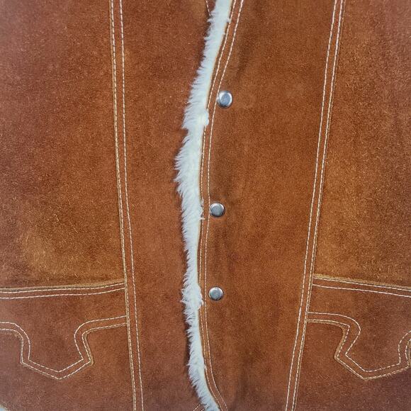 Vintage Leather Vest Mens Western Rodeo Sherpa Lined 70s 80s Mexico - Picture 4 of 13